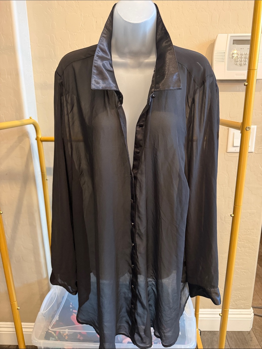 torrid Sheer Black Button-Front Satin-Collar Blouse Jacket